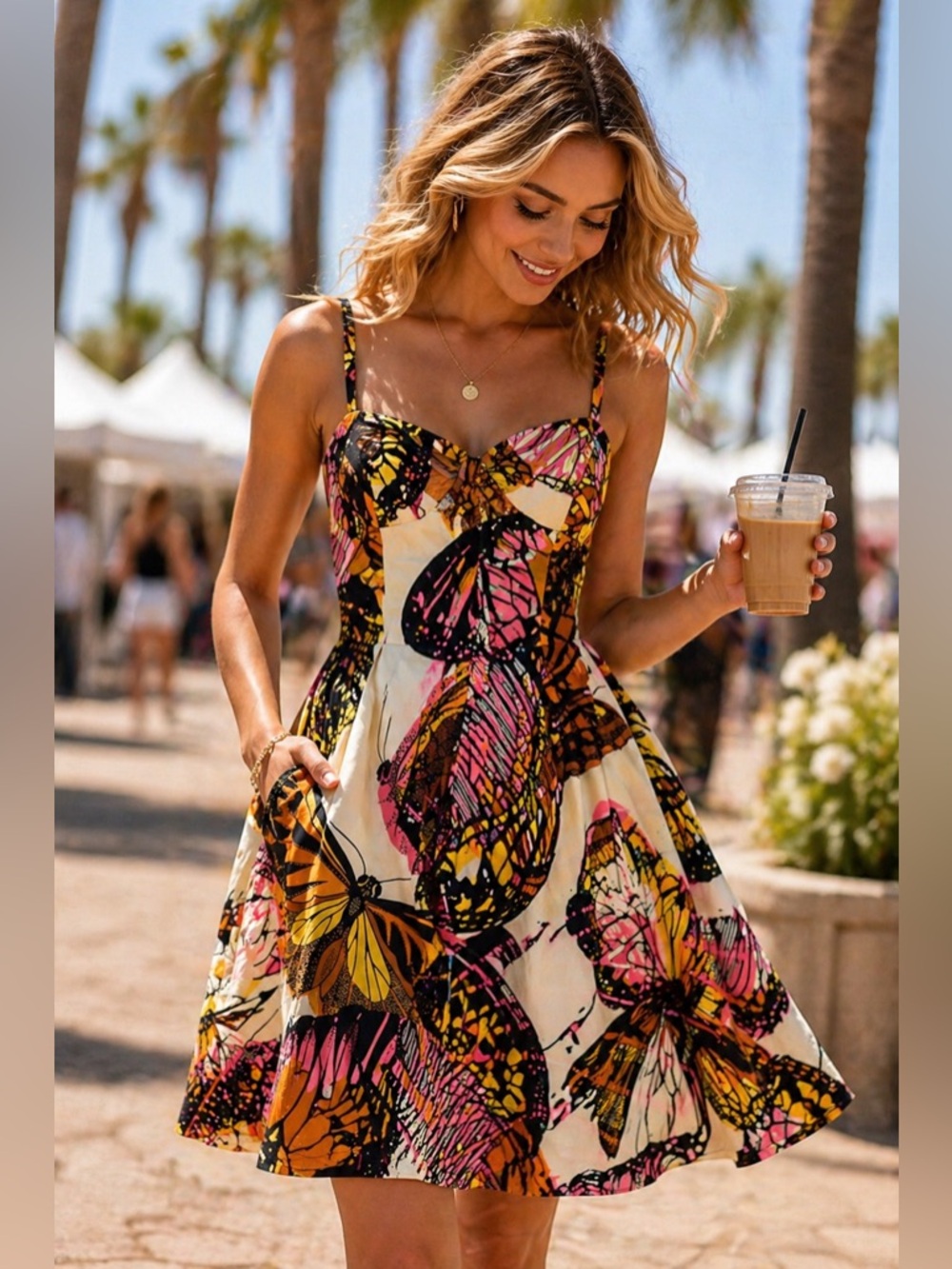 VTG Betsey Johnson Y2K Butterfly Print Mini Dress Empire Waist Sundress Size 0 - Picture 5 of 11